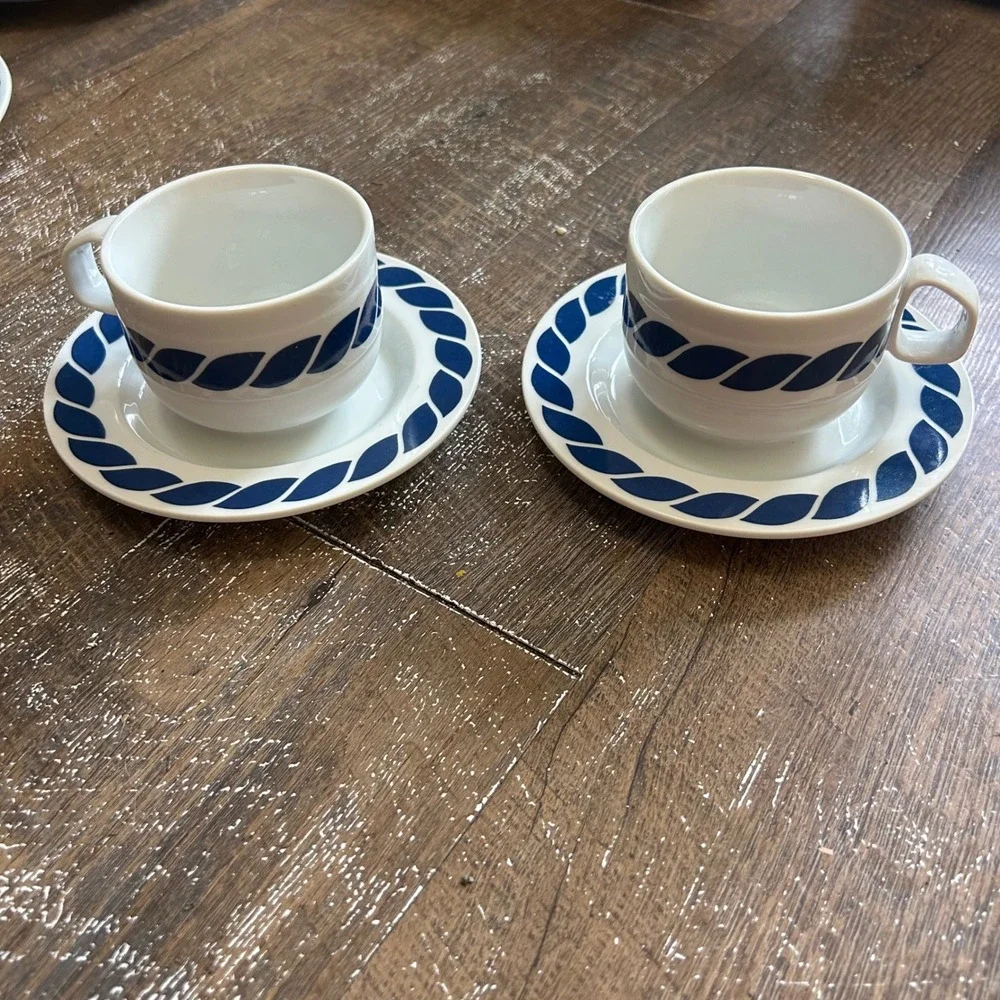 Mikasa Bob Van Allen 2 Nautilus Blue Rope Stone China Cup Saucer Set L9152 Japan